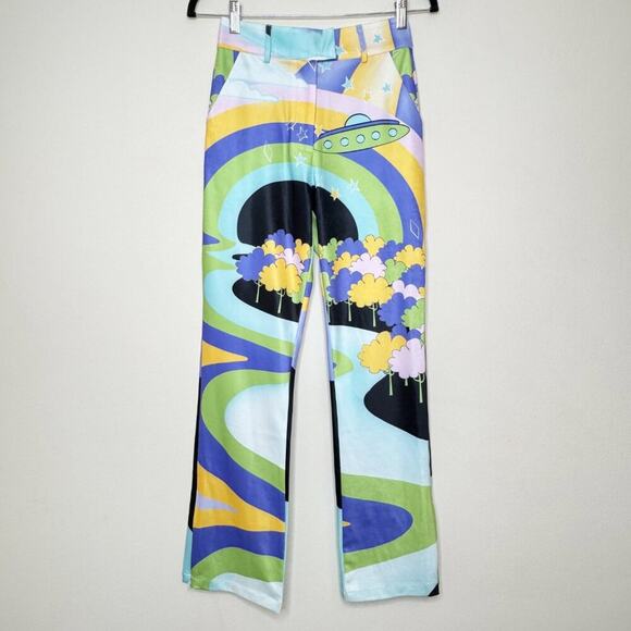 House of Sunny Nice to Meet You Pant Multicolor UFO Print Trousers Size US 2 NWT - Picture 4 of 16